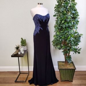 NWT Mac Duggal Velvet Navy Sequined Bustier Dress